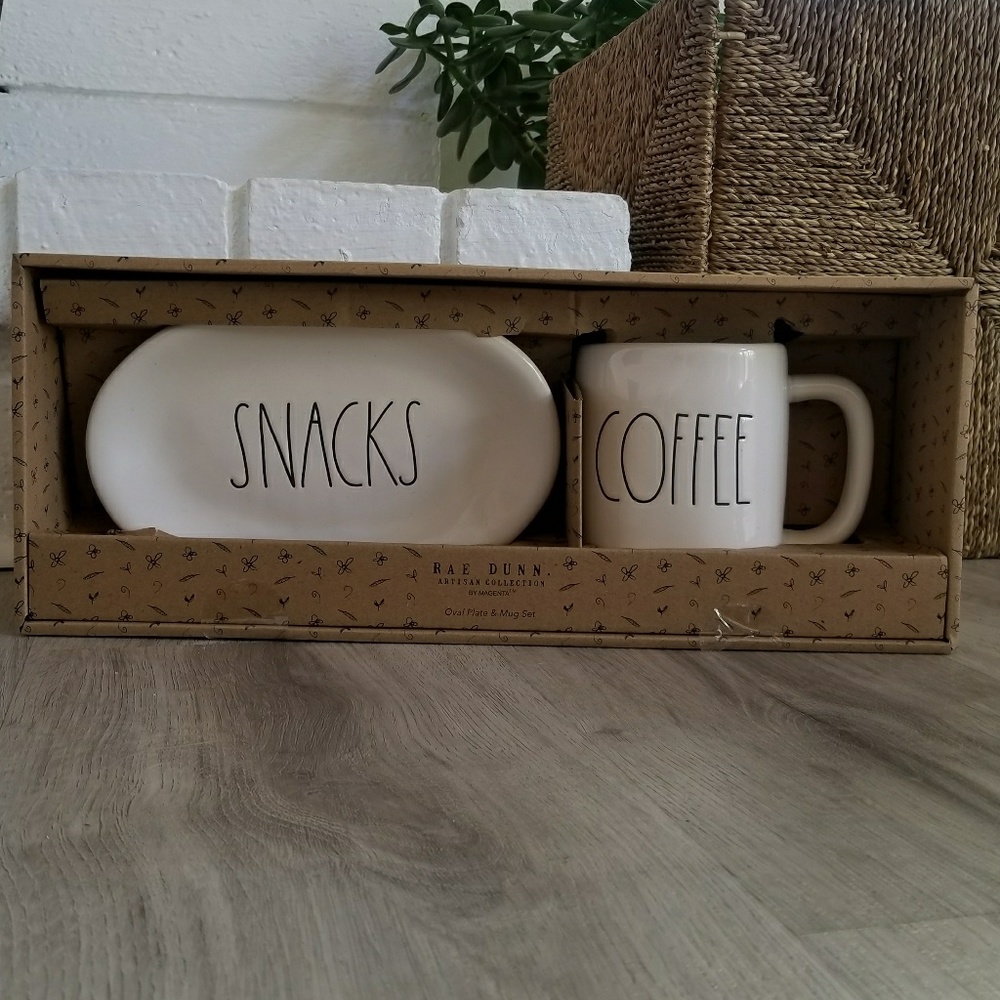 Rae Dunn SNACKS Oval Plate and COFFEE Mug Set - Picture 3 of 7